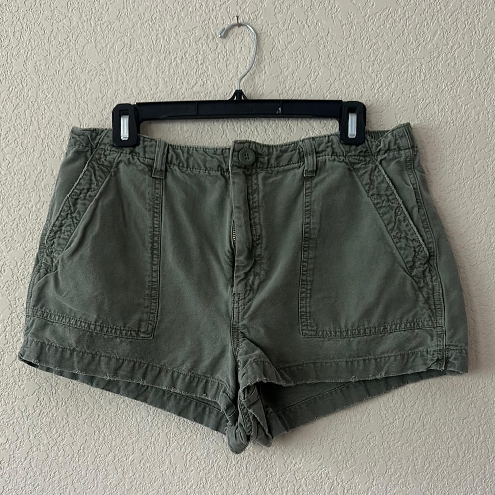 Aerie Green Shorts Relaxed Fit Cotton Twill